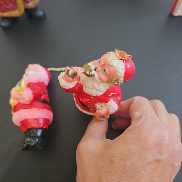 Lot of 10 Vintage Santa Ornaments Figurines Ceramic Plastic Blow Mold Taiwan - Picture 7 of 16